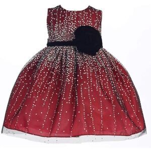 Red Sequin Dress with Velvet Flower Sash Sz 3T Special Occasion Holiday Wedding